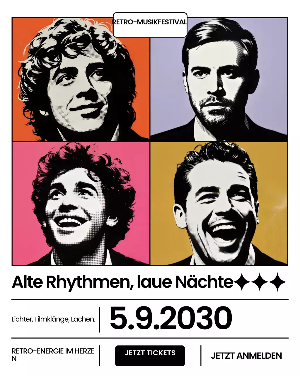 Instagram-Post zur Werbung für ein farbenfrohes Retro-Musik-Event