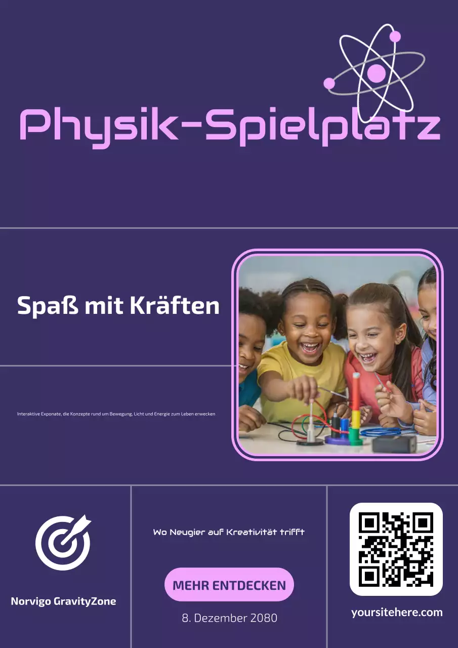 Lila Plakat für die Ausstellung „Moderne Wissenschaft“