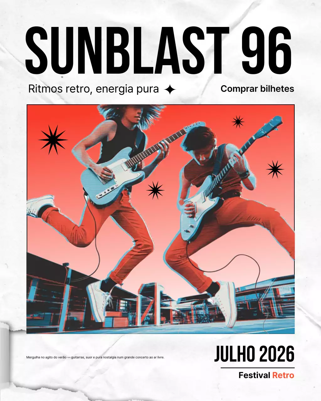 Postagem no Instagram sobre promoção de evento musical retrô em tons de bege