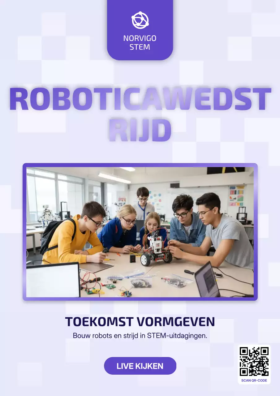 Paarse poster voor het evenement Modern Robotics
