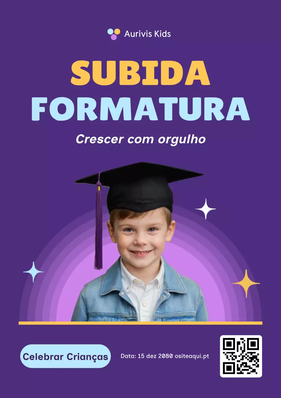 Pôster online de formatura roxa e divertida