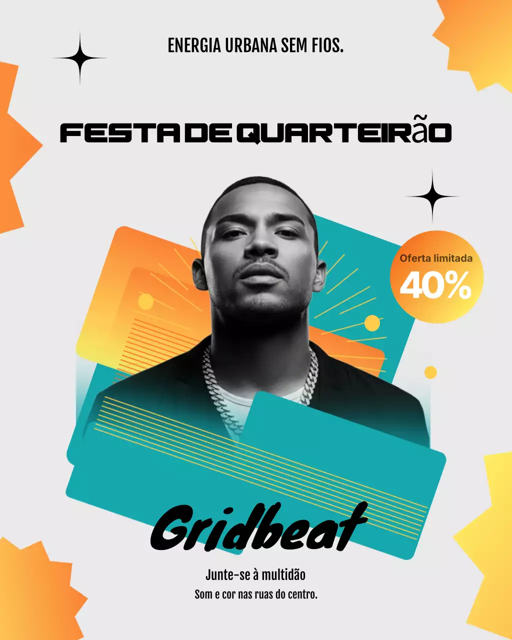 Postagem no Instagram promovendo a festa de rua urbana em tons de azul-petróleo