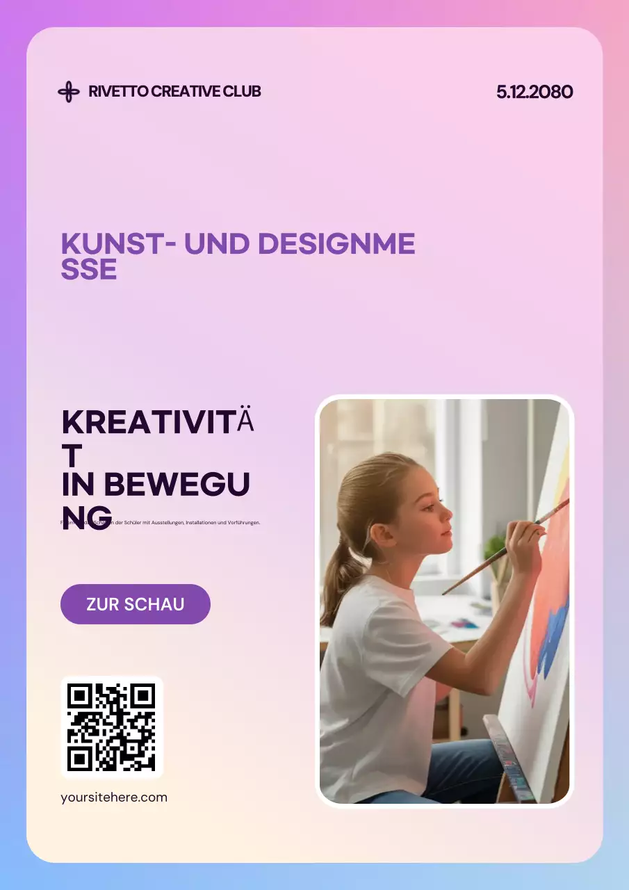 Plakat zur Ausstellung moderner Kunst in Lila