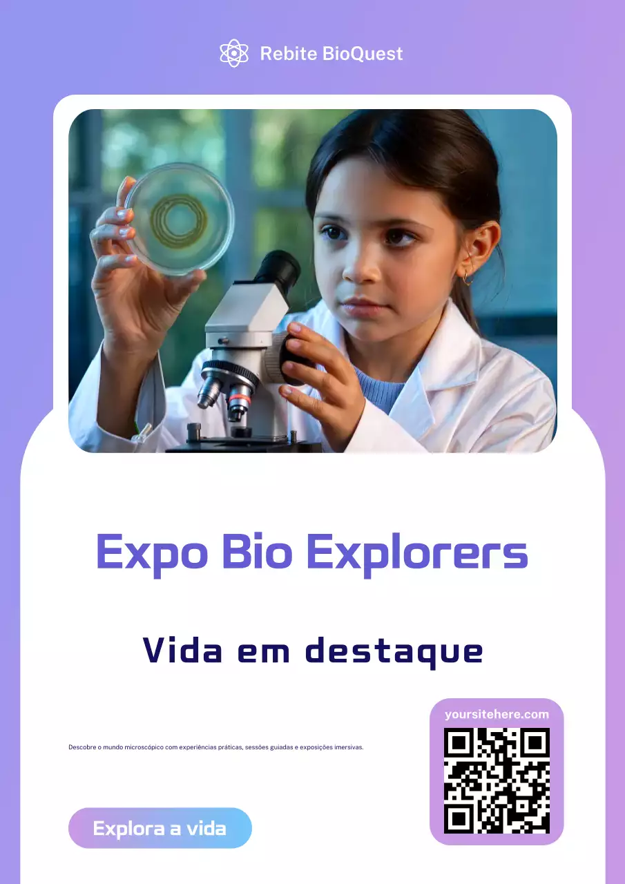 Pôster roxo do evento de ciência moderna