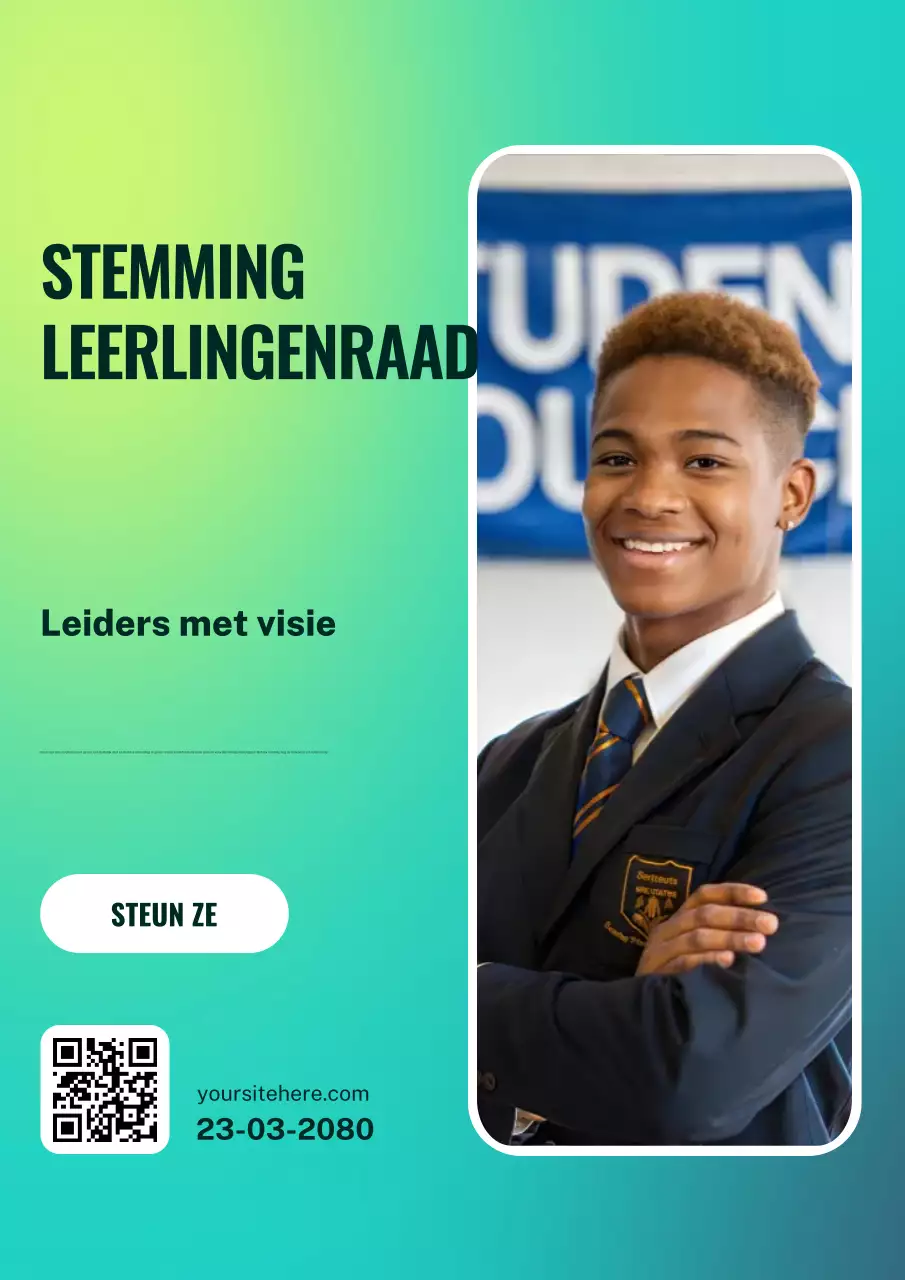 Blauwe poster met aankondiging van de studentenverkiezingen