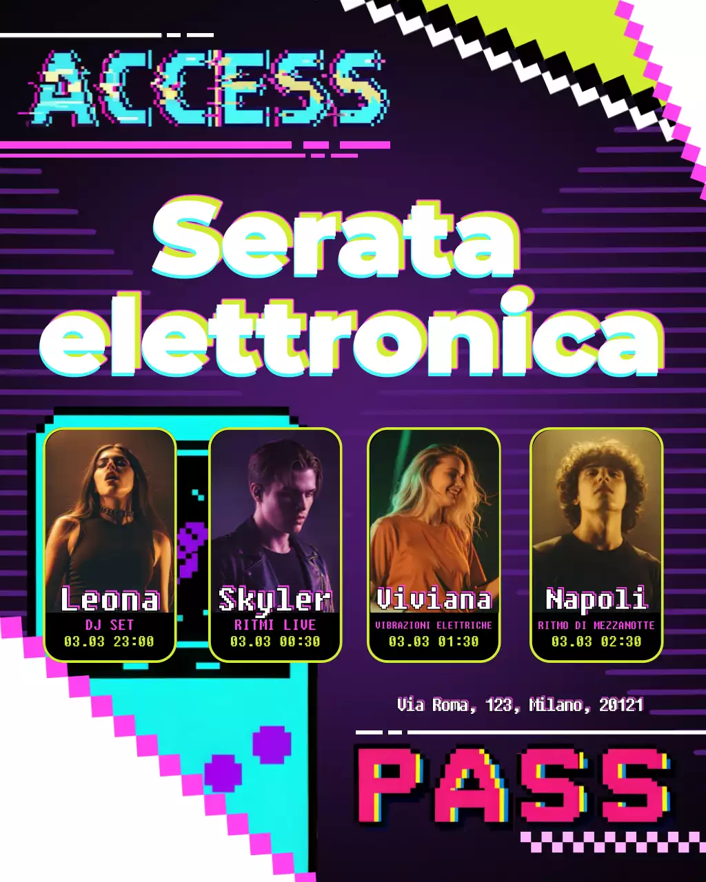 Post Instagram con invito musicale retrò viola