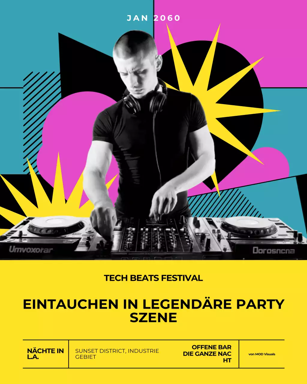 Instagram-Post zur Werbung für eine farbenfrohe Retro-Party