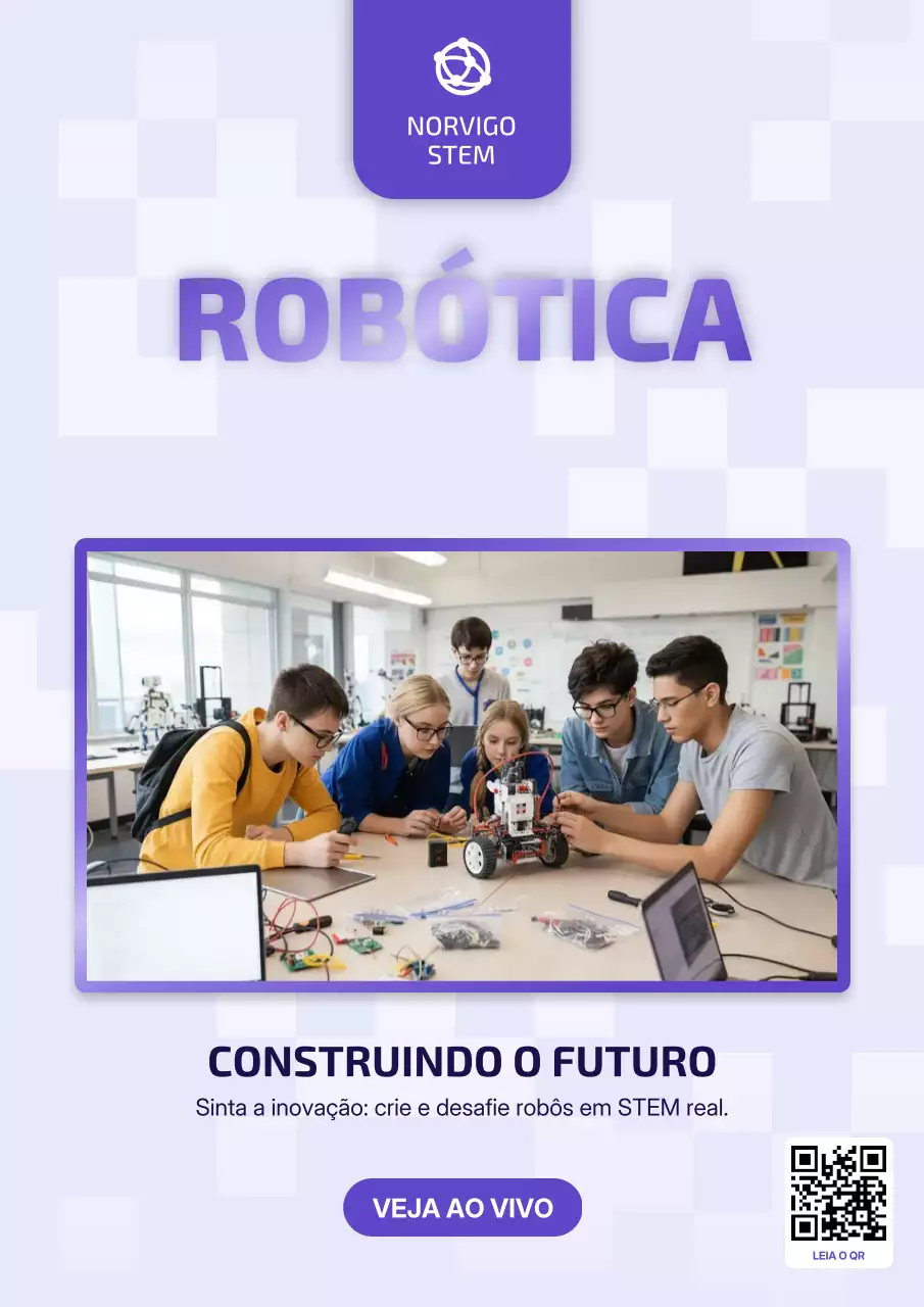 Pôster roxo do evento de robótica moderna