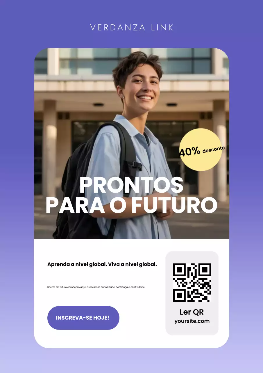 Pôster roxo para promoção da educação moderna na web