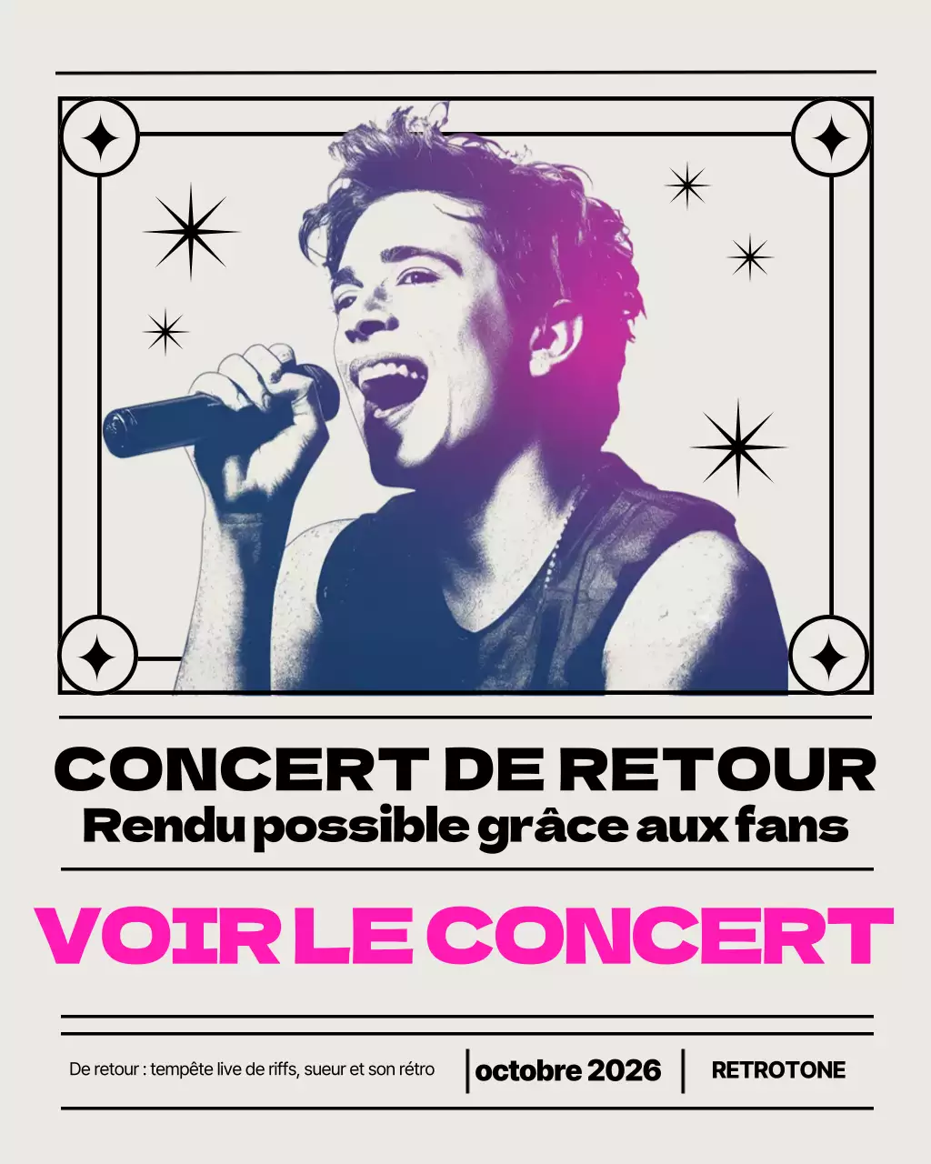 Publicité pour un concert rétro rose sur Instagram