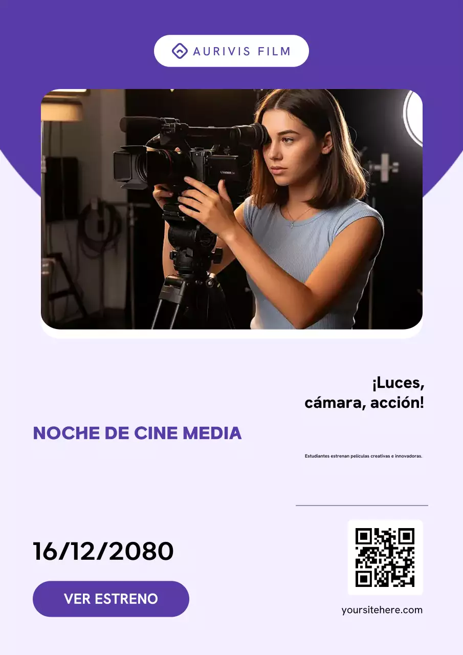 Póster del evento de cine moderno púrpura