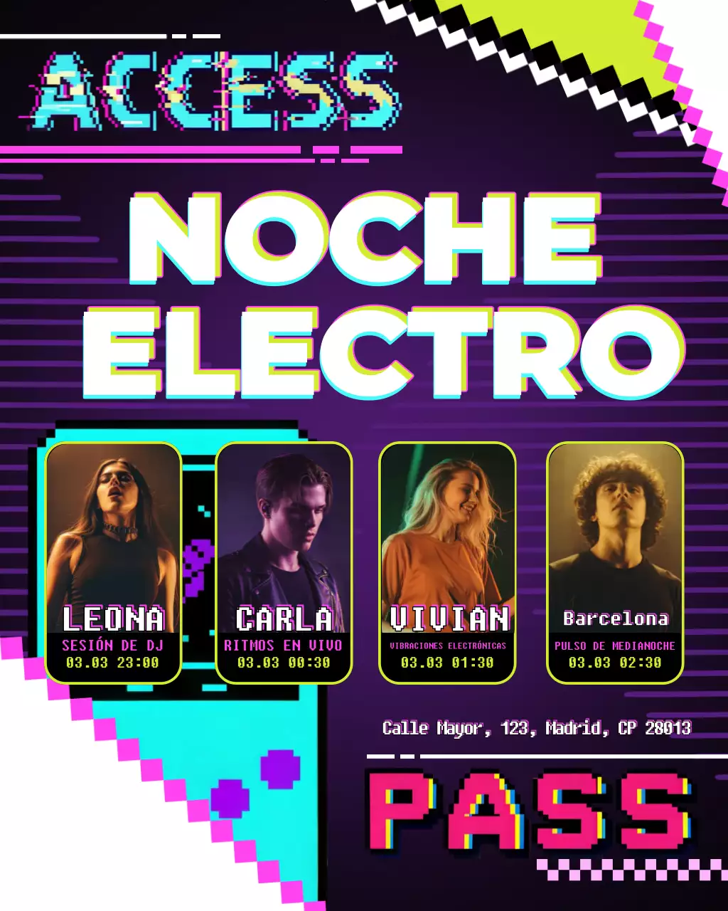 Publicación de Instagram sobre invitación a música retro púrpura