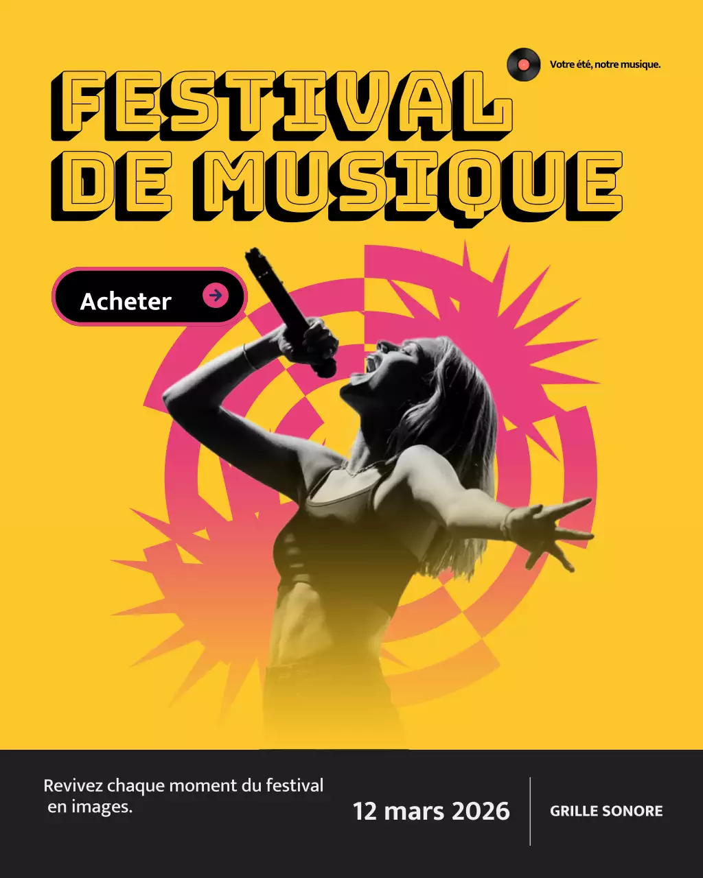 Publication Instagram de promotion de musique rétro jaune