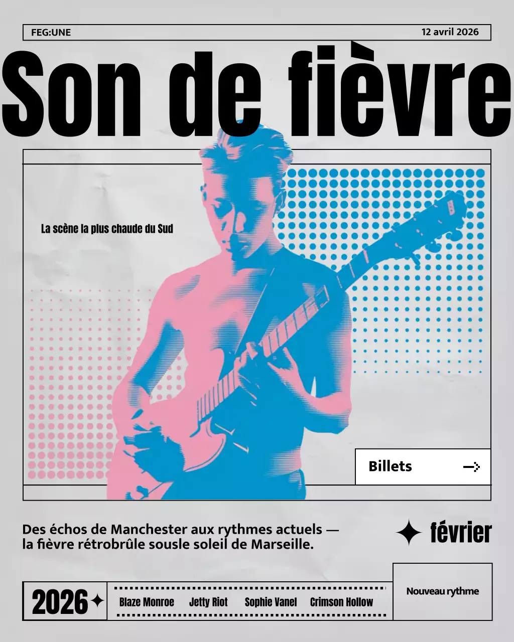 Publication Instagram de promotion d'un événement musical rétro rose