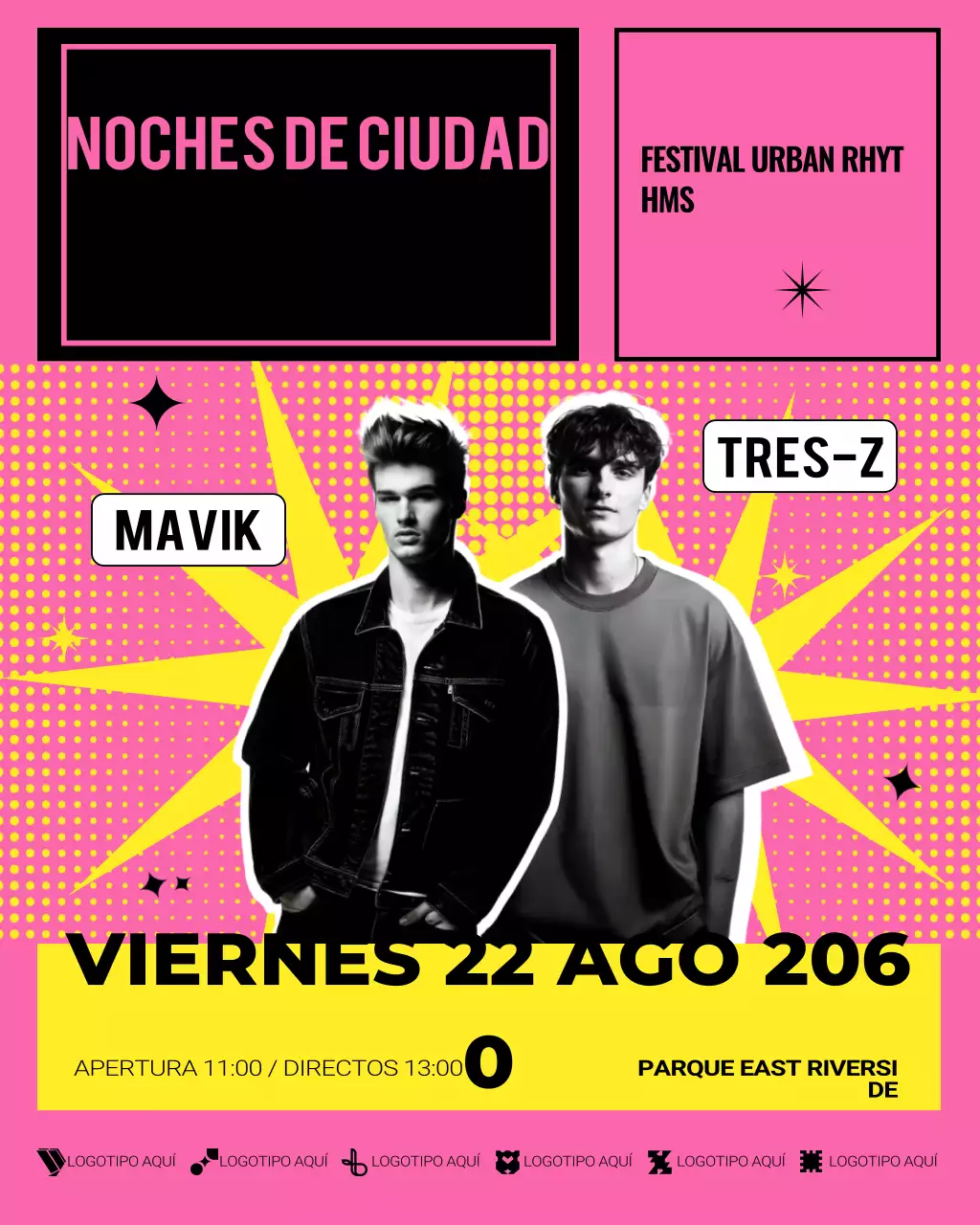 Publicación de Instagram sobre un evento musical retro rosa