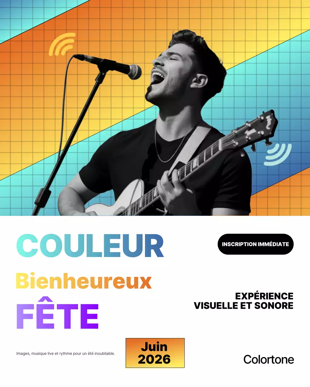 Publication Instagram d'une publicité pour de la musique moderne et colorée