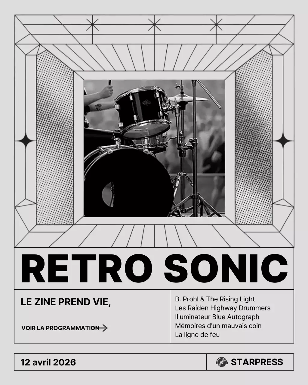 Annonce musicale rétro grise sur Instagram