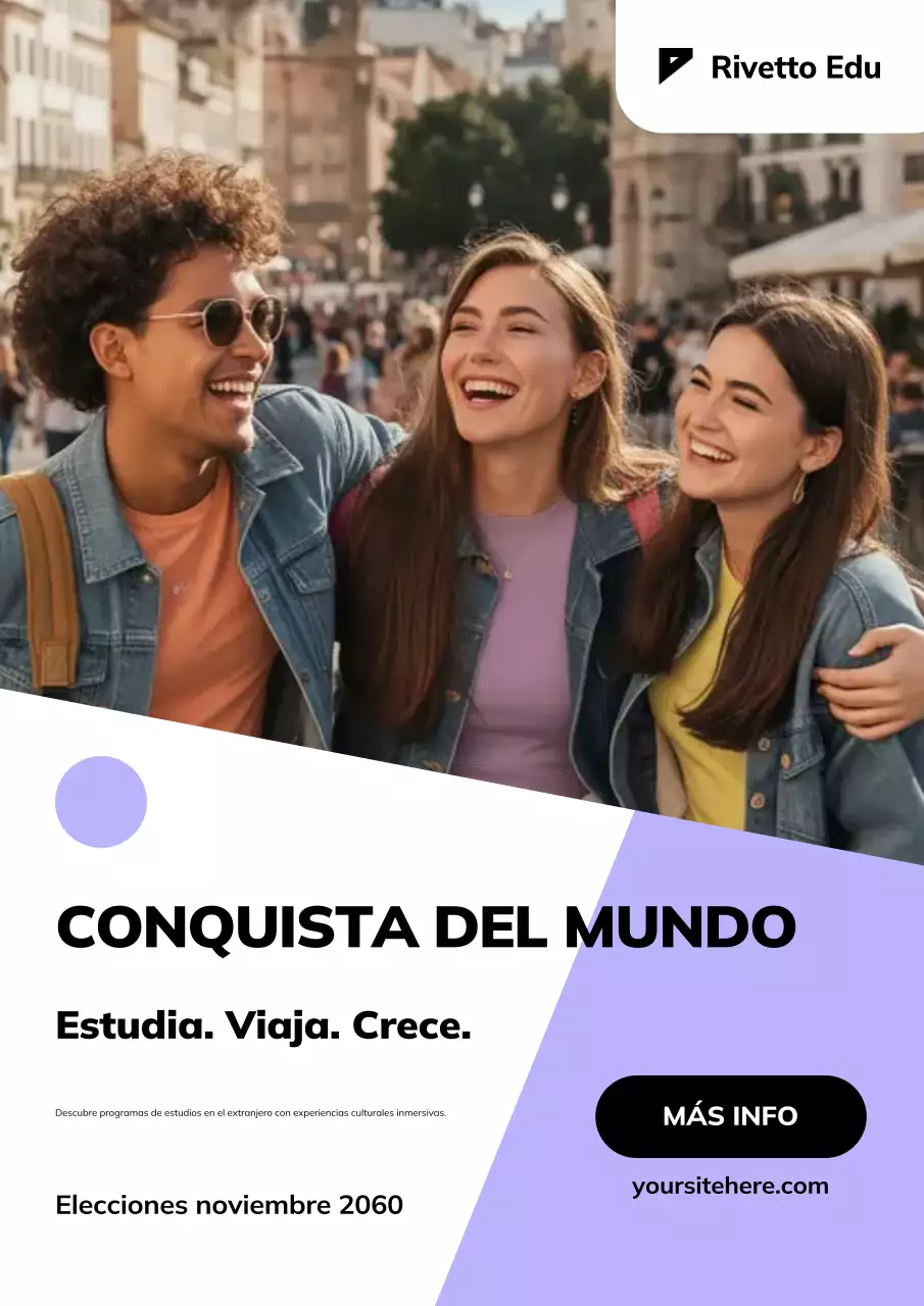 Póster web moderno de promoción de viajes de estudio