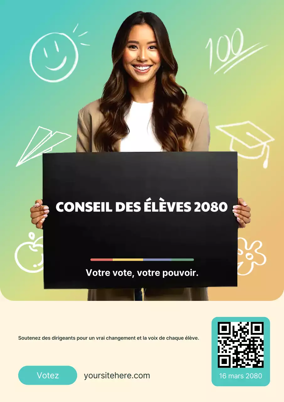 Affiche d'annonce du Conseil étudiant moderne arc-en-ciel