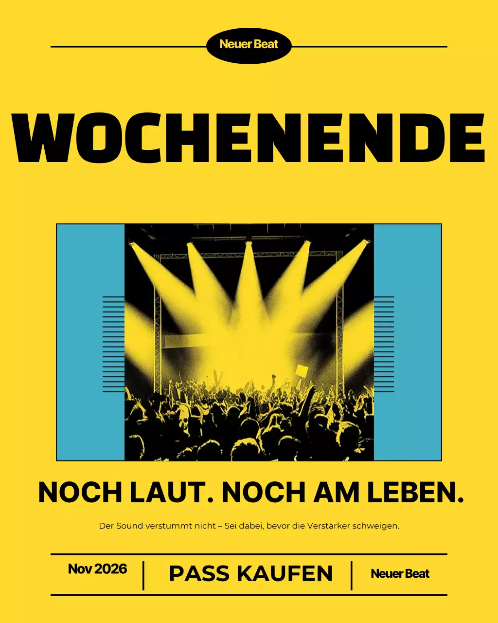 Instagram-Post mit Werbung für ein gelbes Retro-Konzert