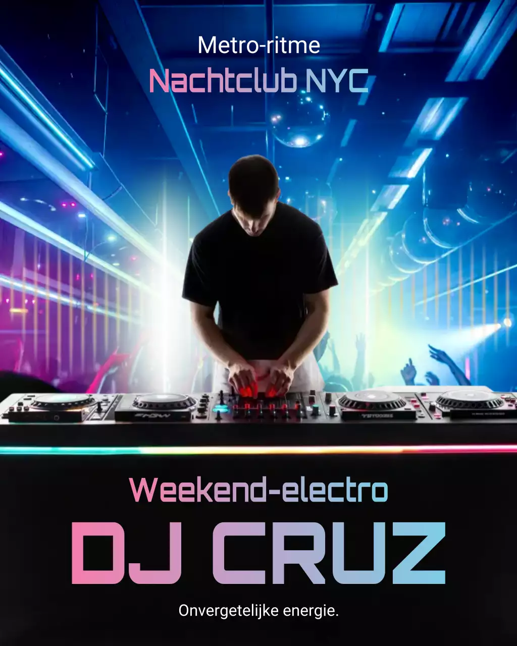 Instagram-bericht voor de promotie van een moderne nachtclub in blauw neon