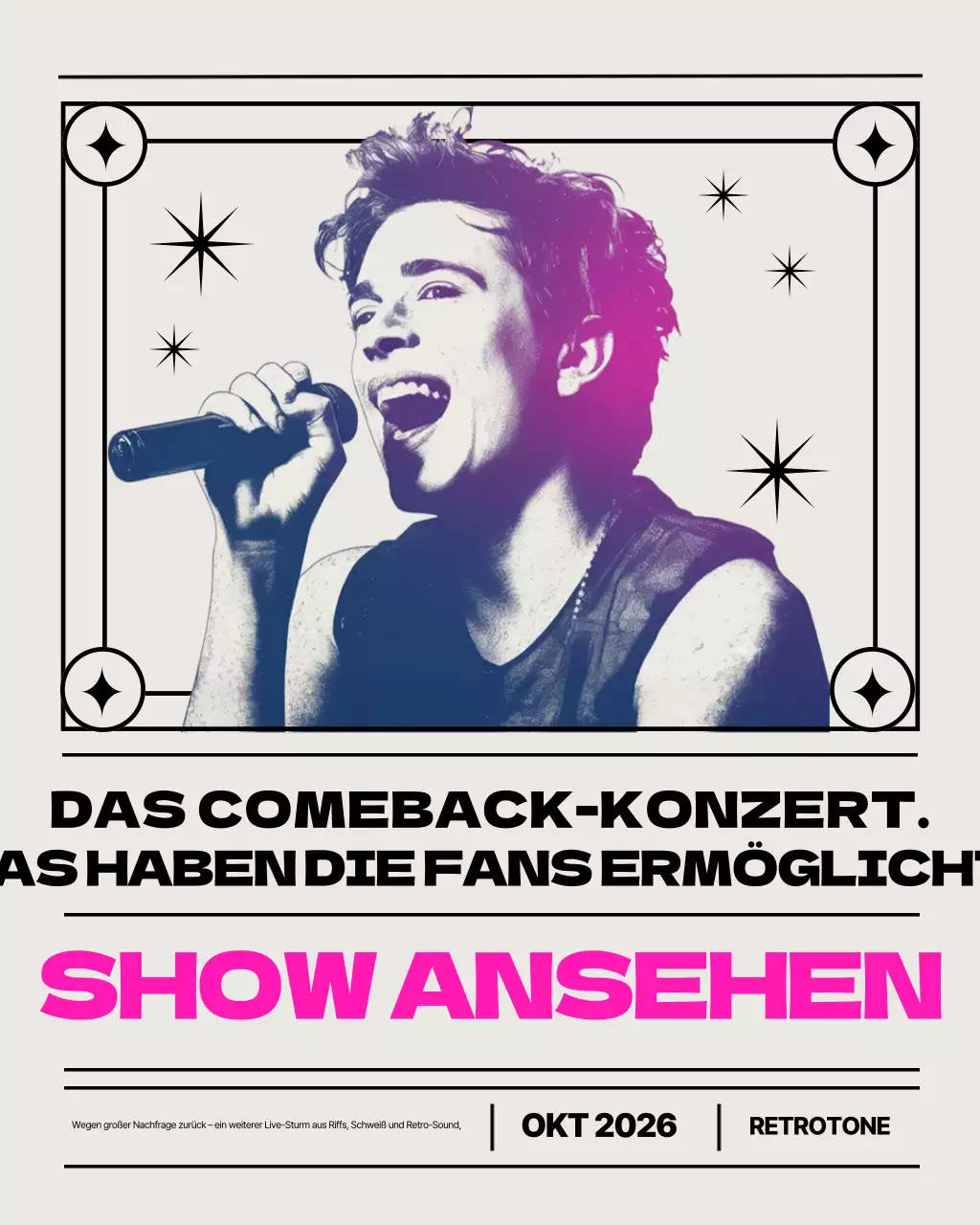 Instagram-Post mit Werbung für ein pinkes Retro-Konzert