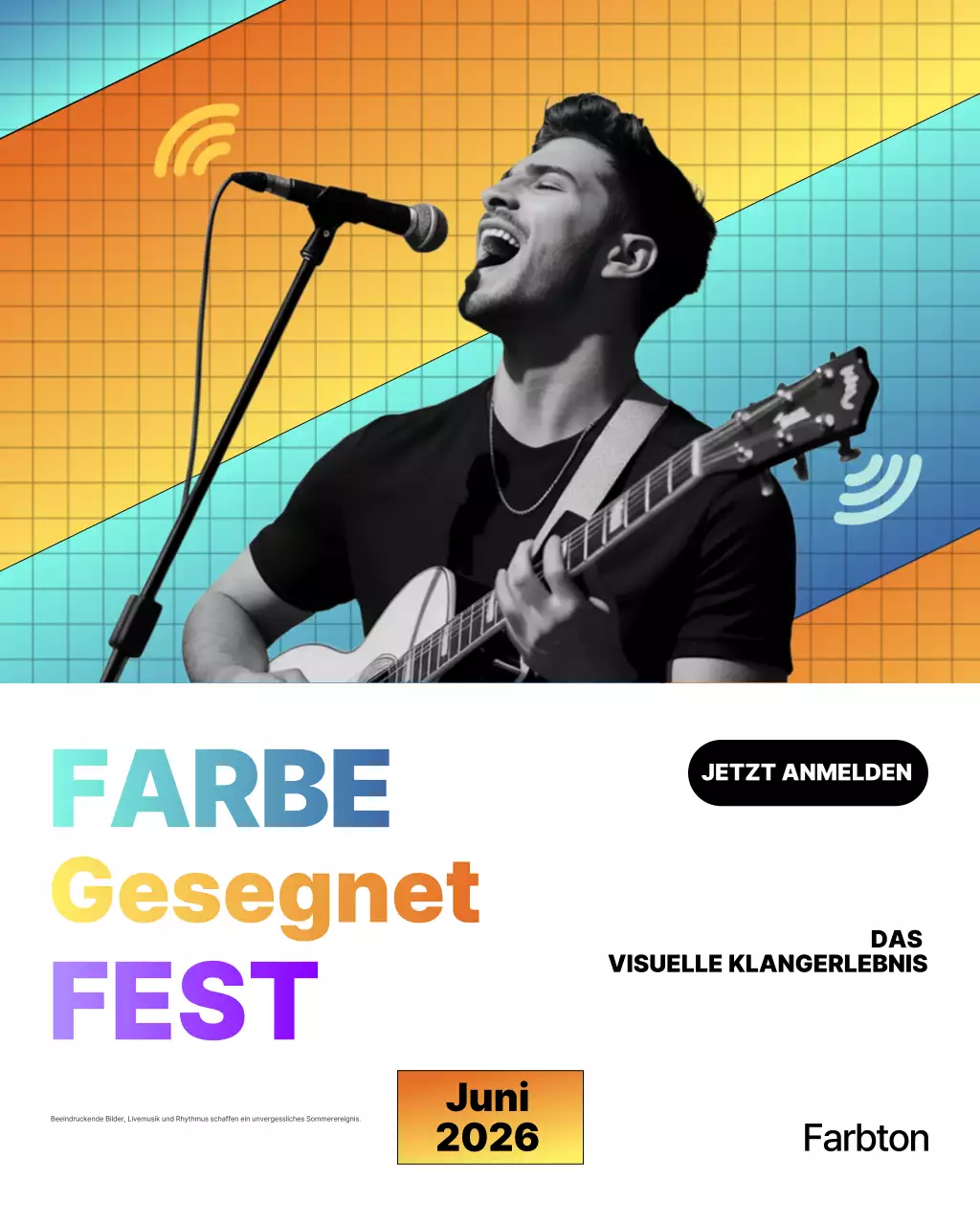 Farbenfroher Instagram-Post mit Werbung für moderne Musik