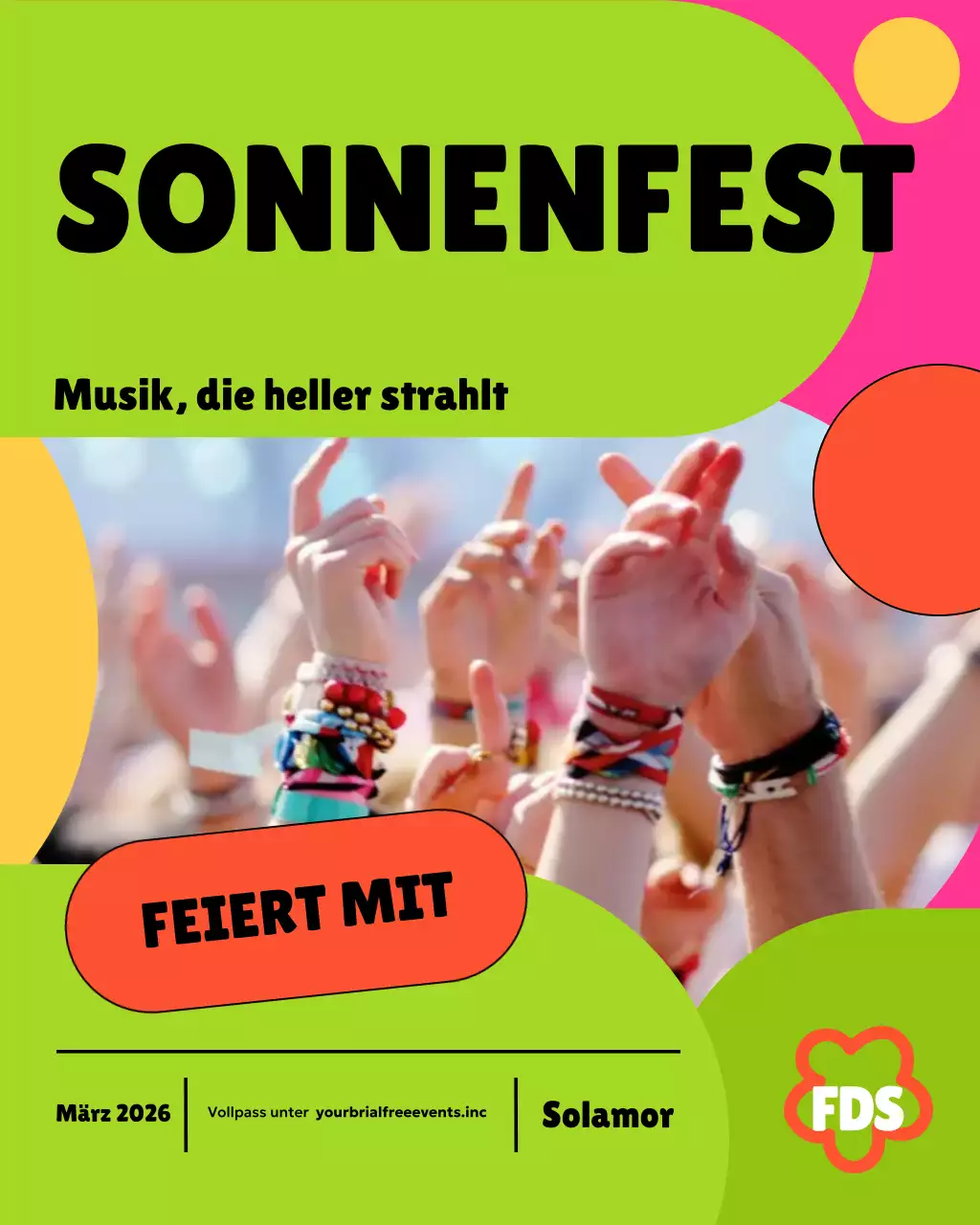 Instagram-Post zur Werbung für ein farbenfrohes Retro-Musik-Event