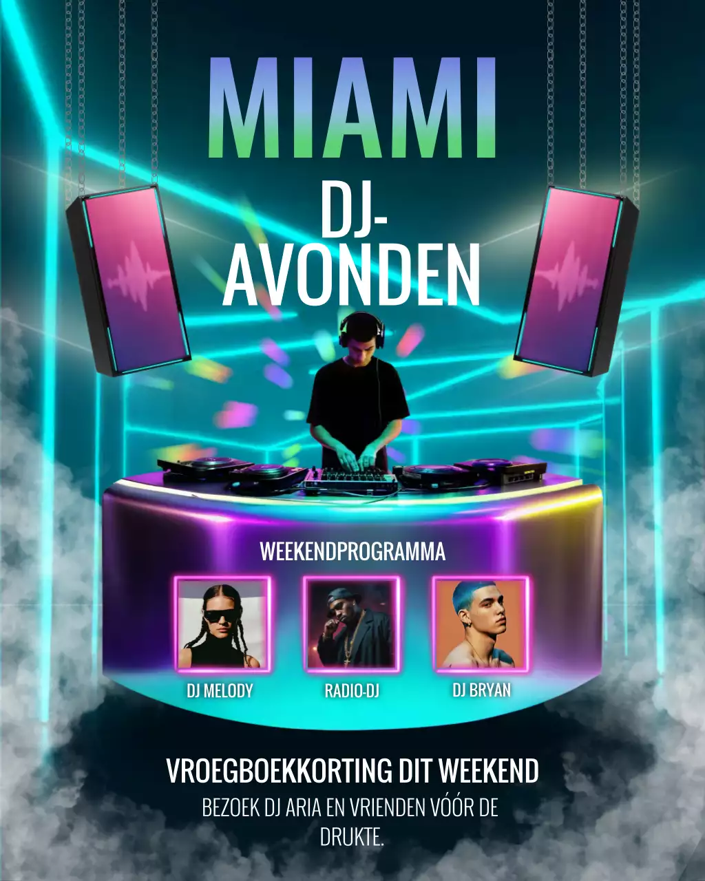 Instagram-bericht voor de promotie van een moderne nachtclub in neonkleuren