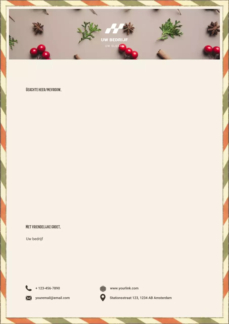 Beige, kalme kerstposter met briefhoofd