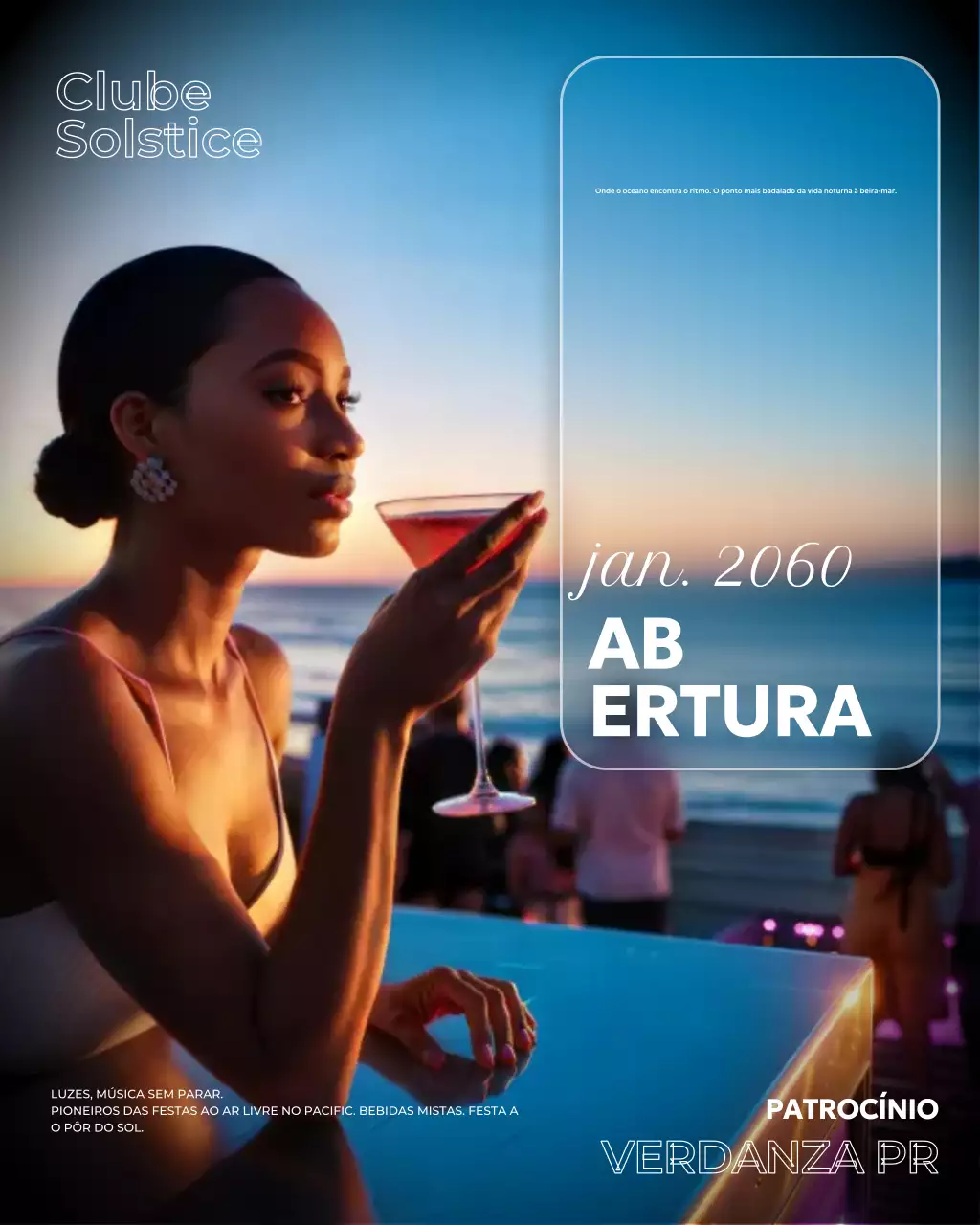 Postagem no Instagram sobre promoção da vida noturna elegante em tons de azul