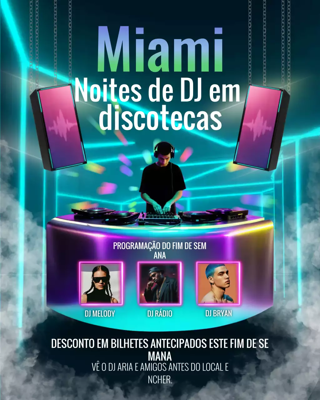 Postagem no Instagram sobre promoção de boate moderna em tons de azul neon