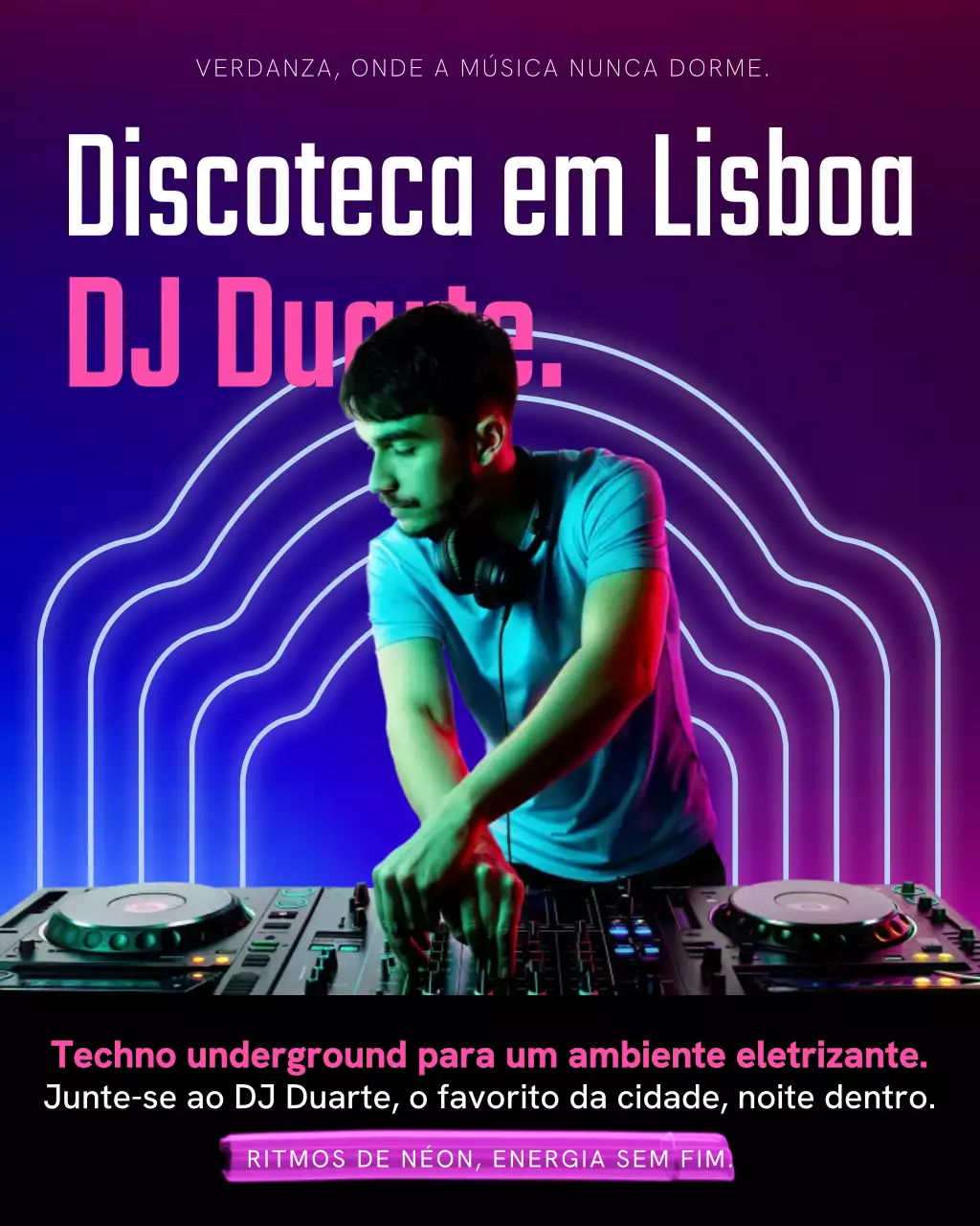 Postagem no Instagram sobre uma boate moderna e iluminada com luzes de neon