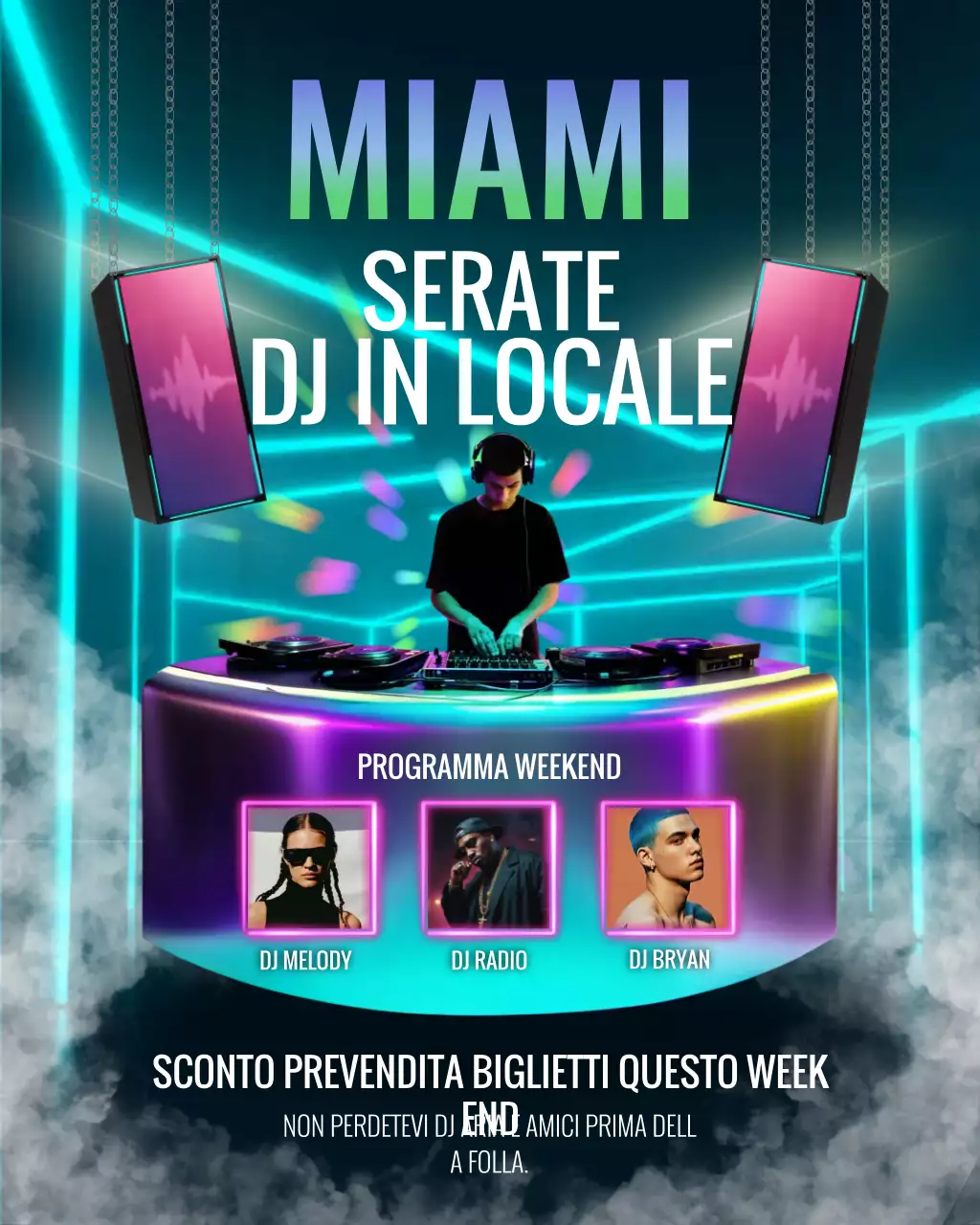 Post di Instagram promozionale di una discoteca moderna color verde acqua