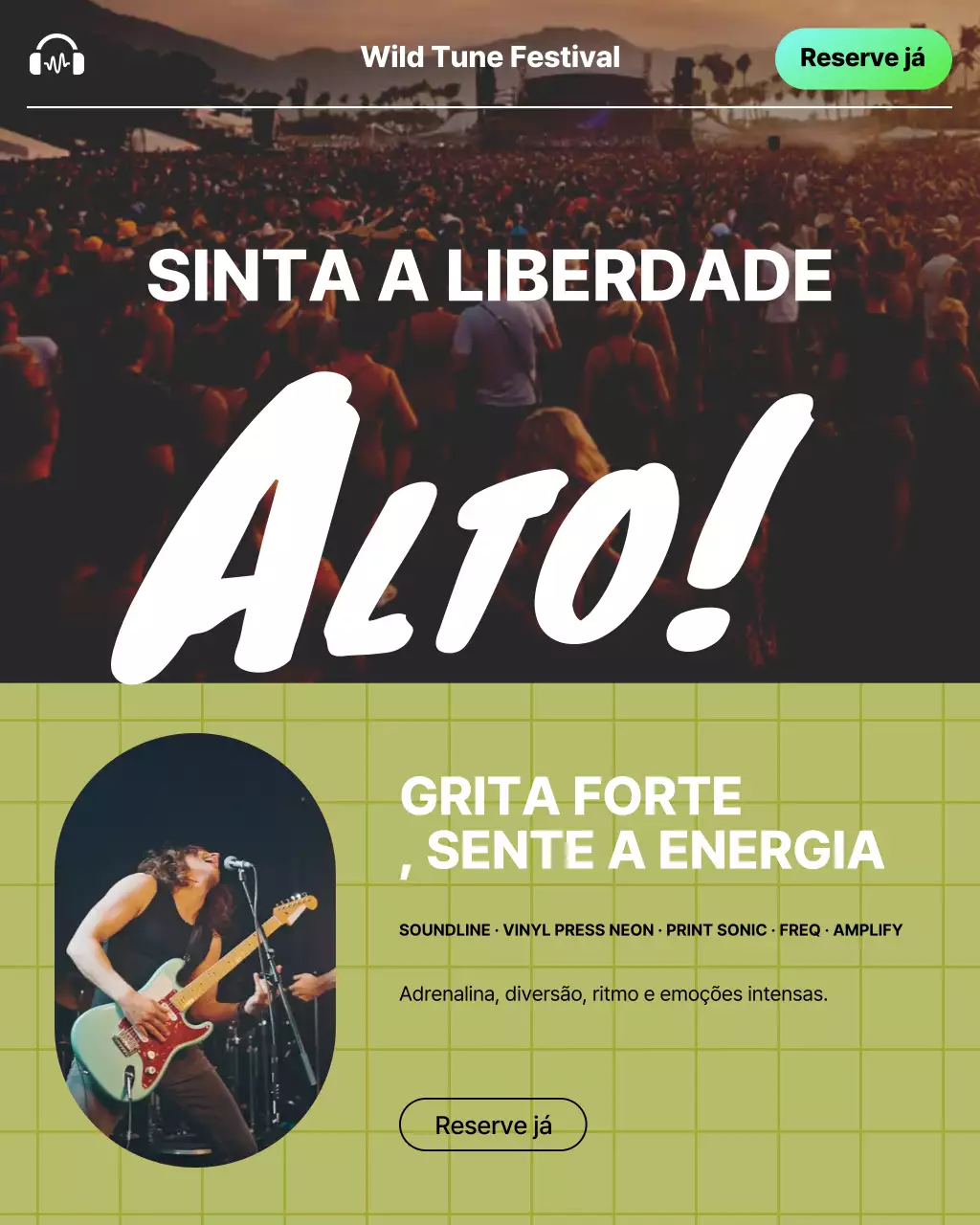 Postagem no Instagram sobre promoção musical em negrito e verde