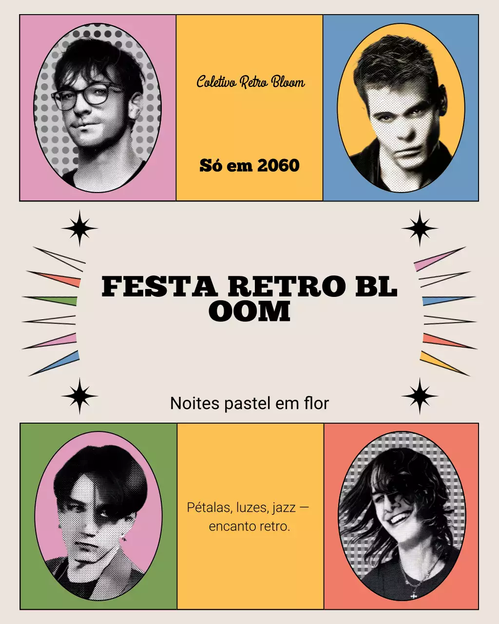 Postagem no Instagram sobre uma festa retrô em tons de bege