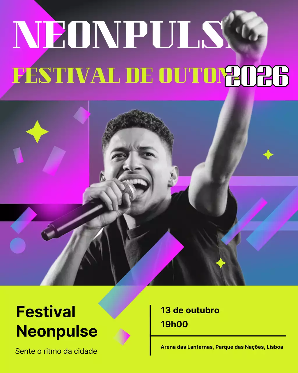 Postagem no Instagram sobre evento musical neon da moda