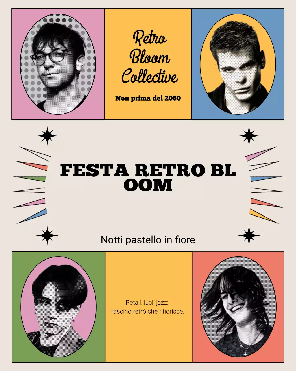 Post Instagram pubblicitario di una festa retrò beige