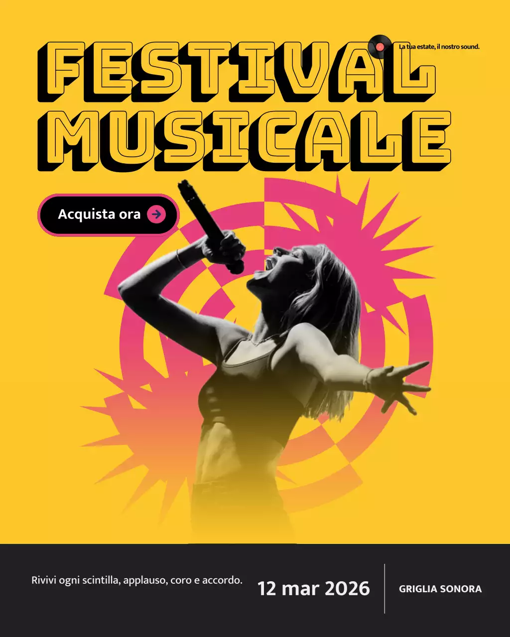 Post Instagram promozionale di musica retrò gialla