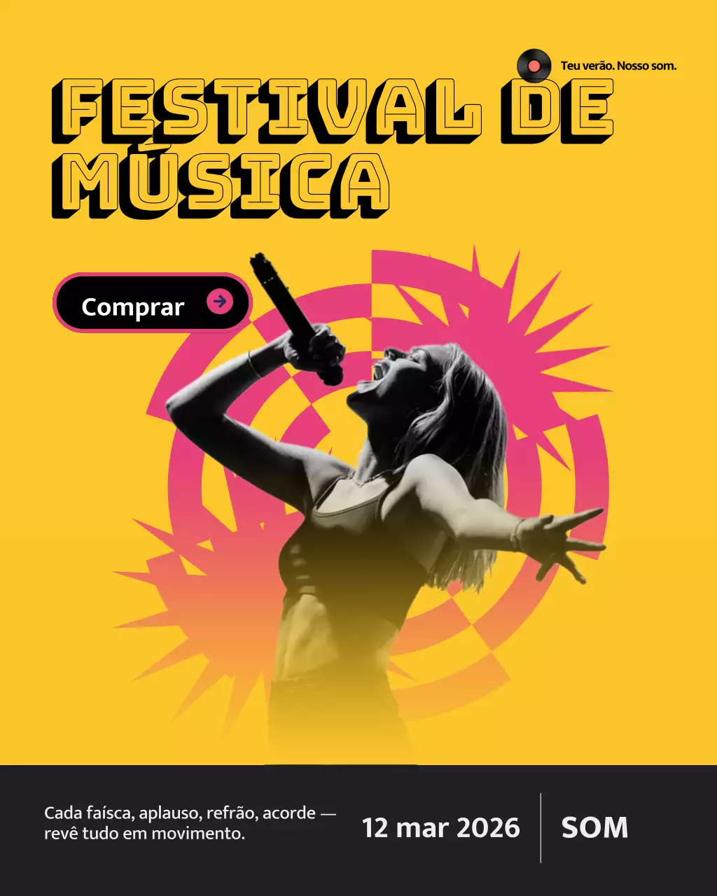 Postagem amarela de promoção musical retrô no Instagram