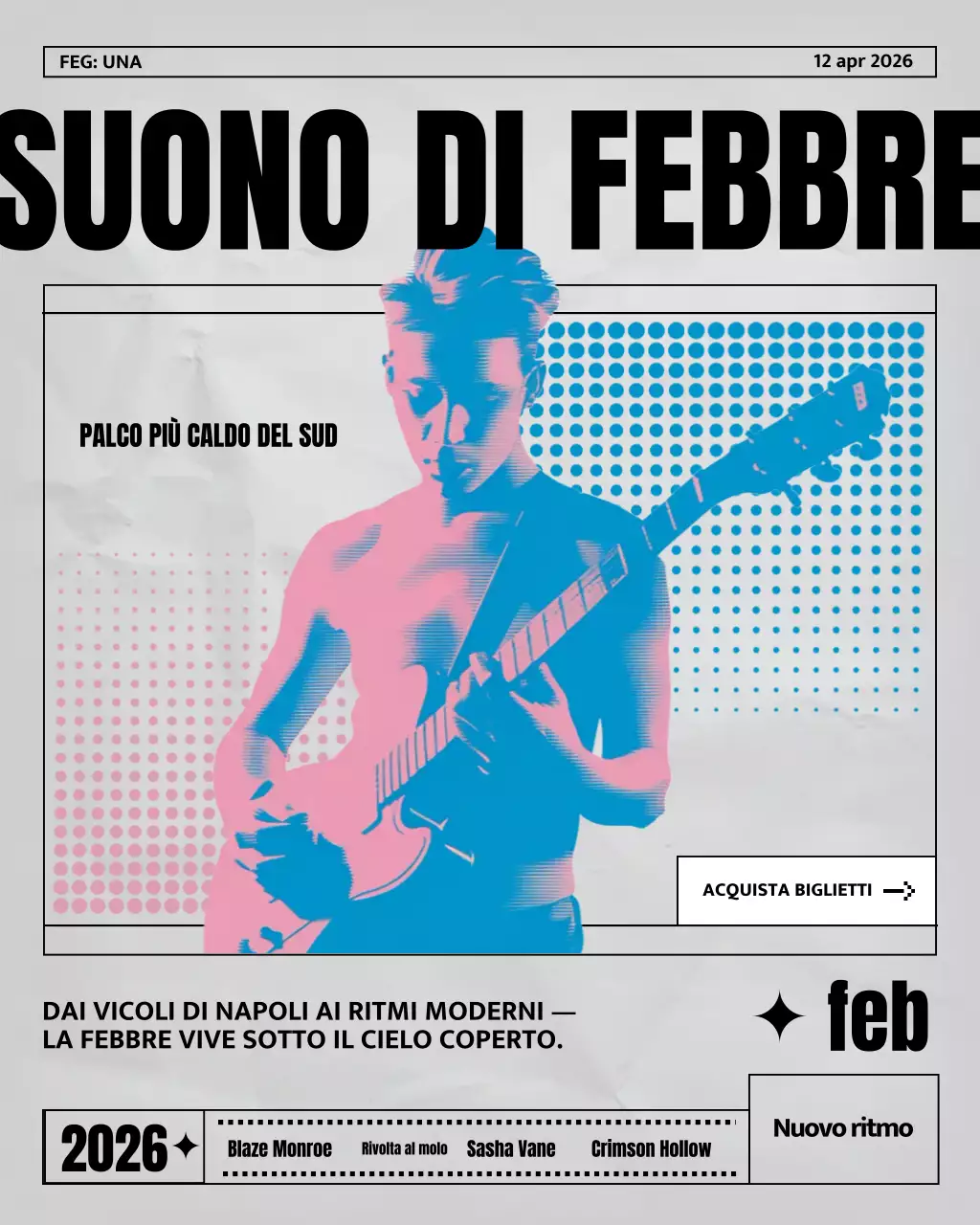 Post di Instagram per la promozione dell'evento musicale retrò rosa