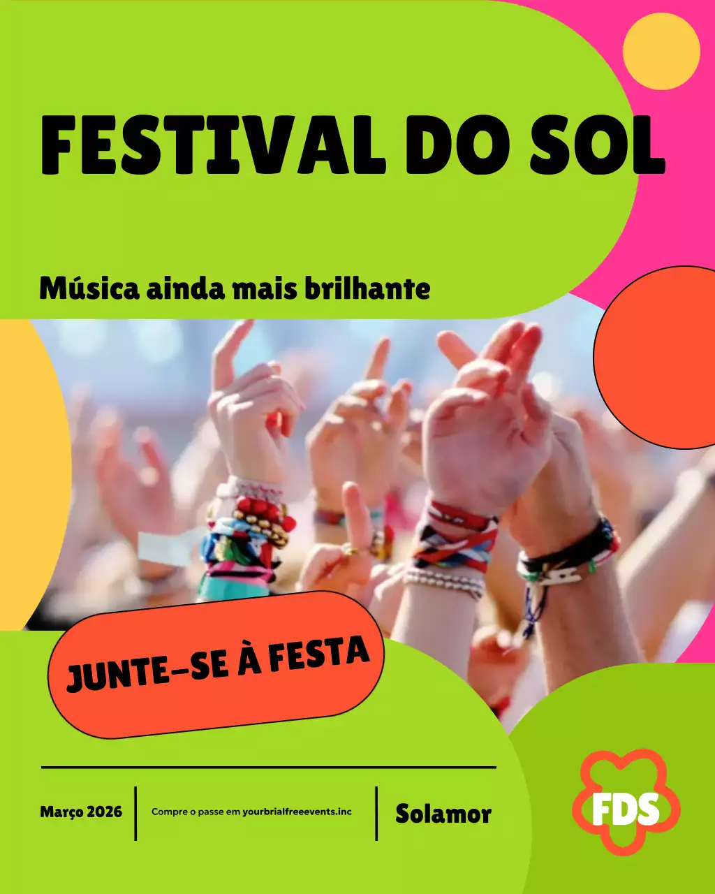 Postagem colorida no Instagram para promoção de evento musical retrô