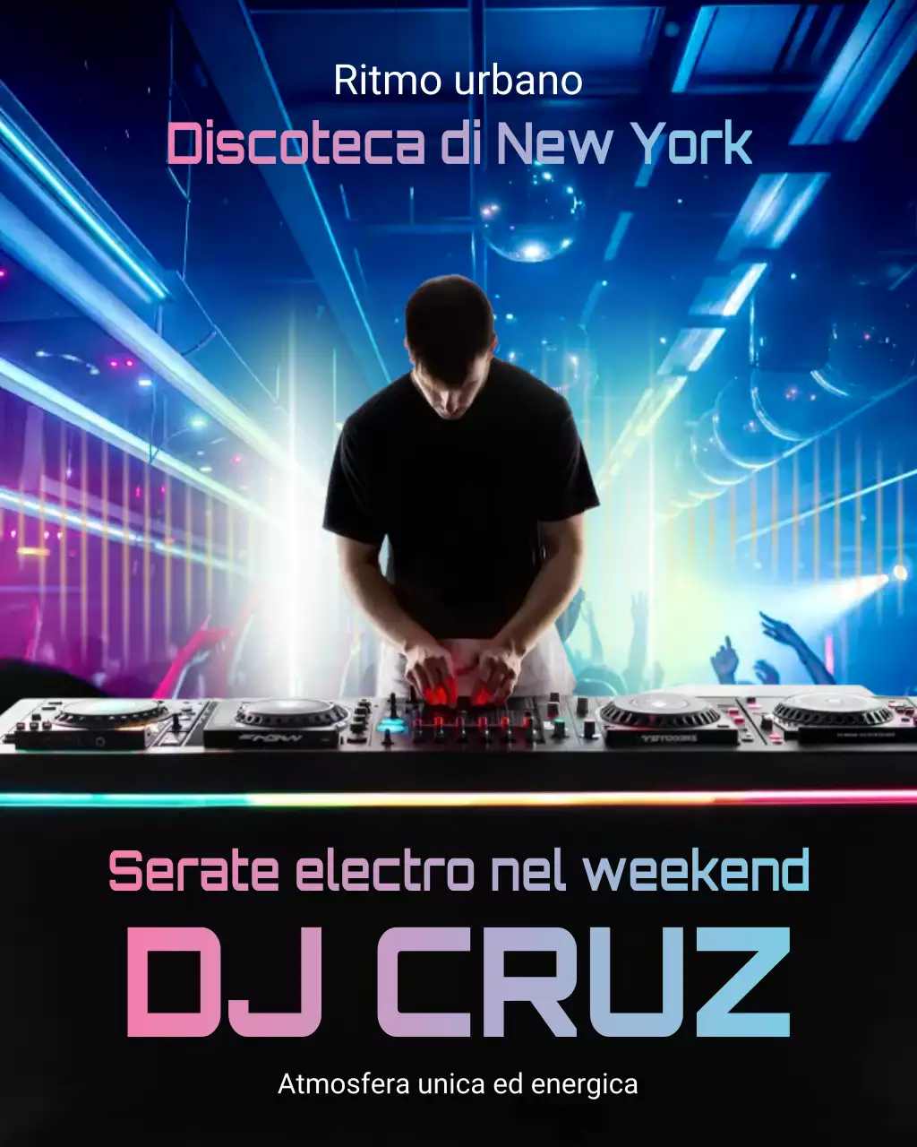 Post di Instagram sulla promozione della discoteca moderna Blue Neon