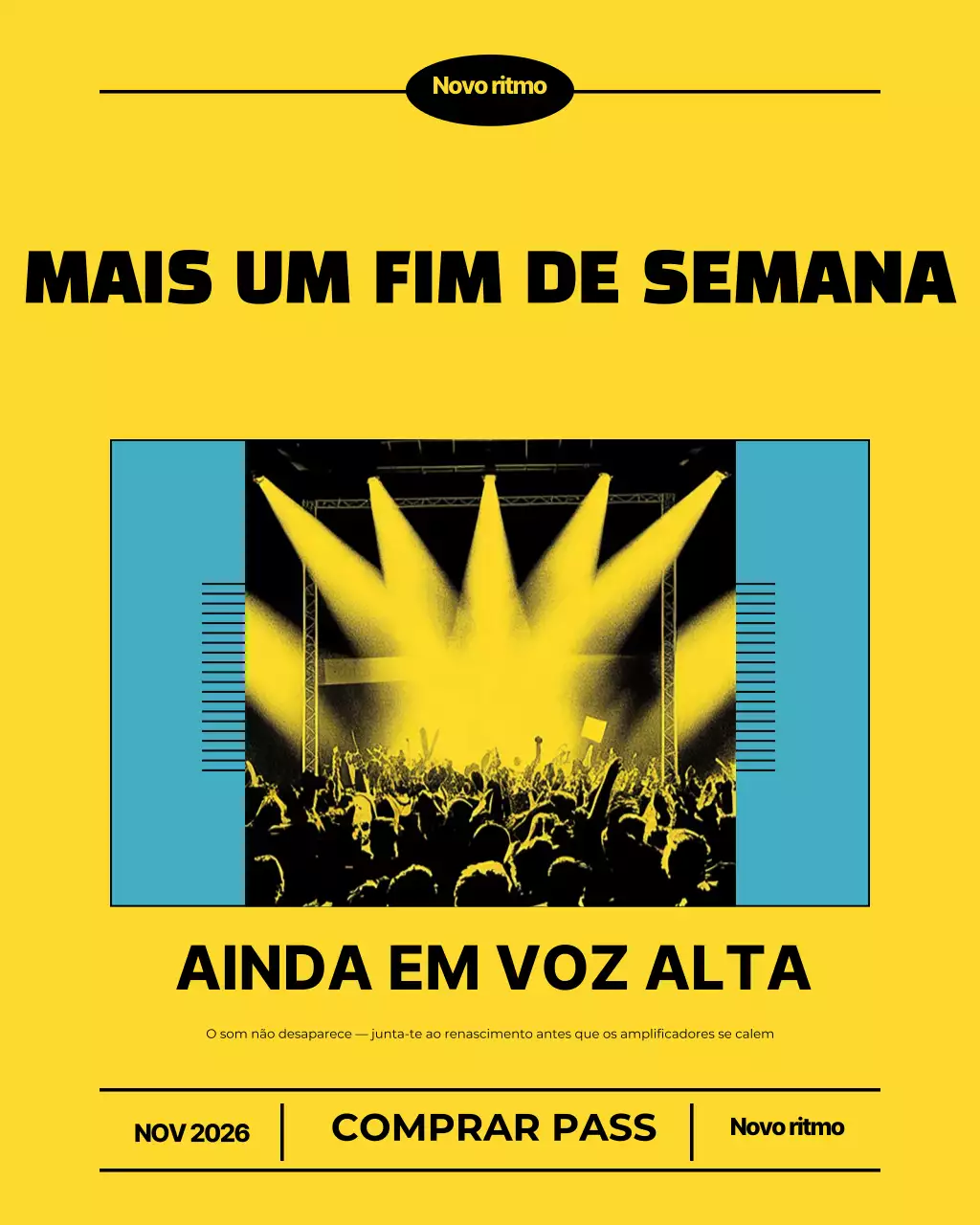 Postagem no Instagram sobre um anúncio de show retrô em amarelo