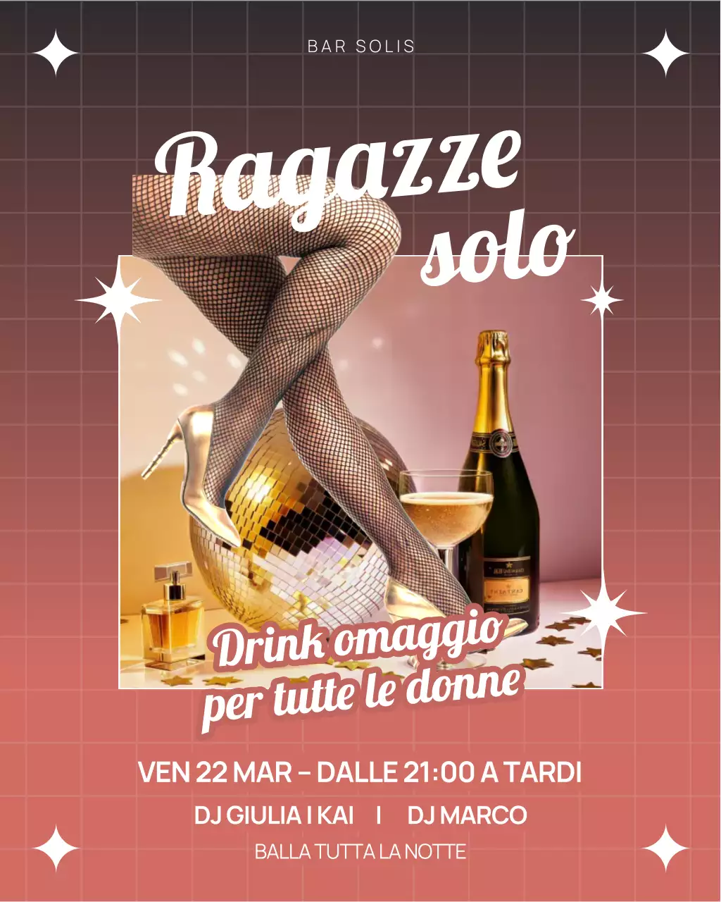 Post di Instagram con invito a una festa retrò rossa