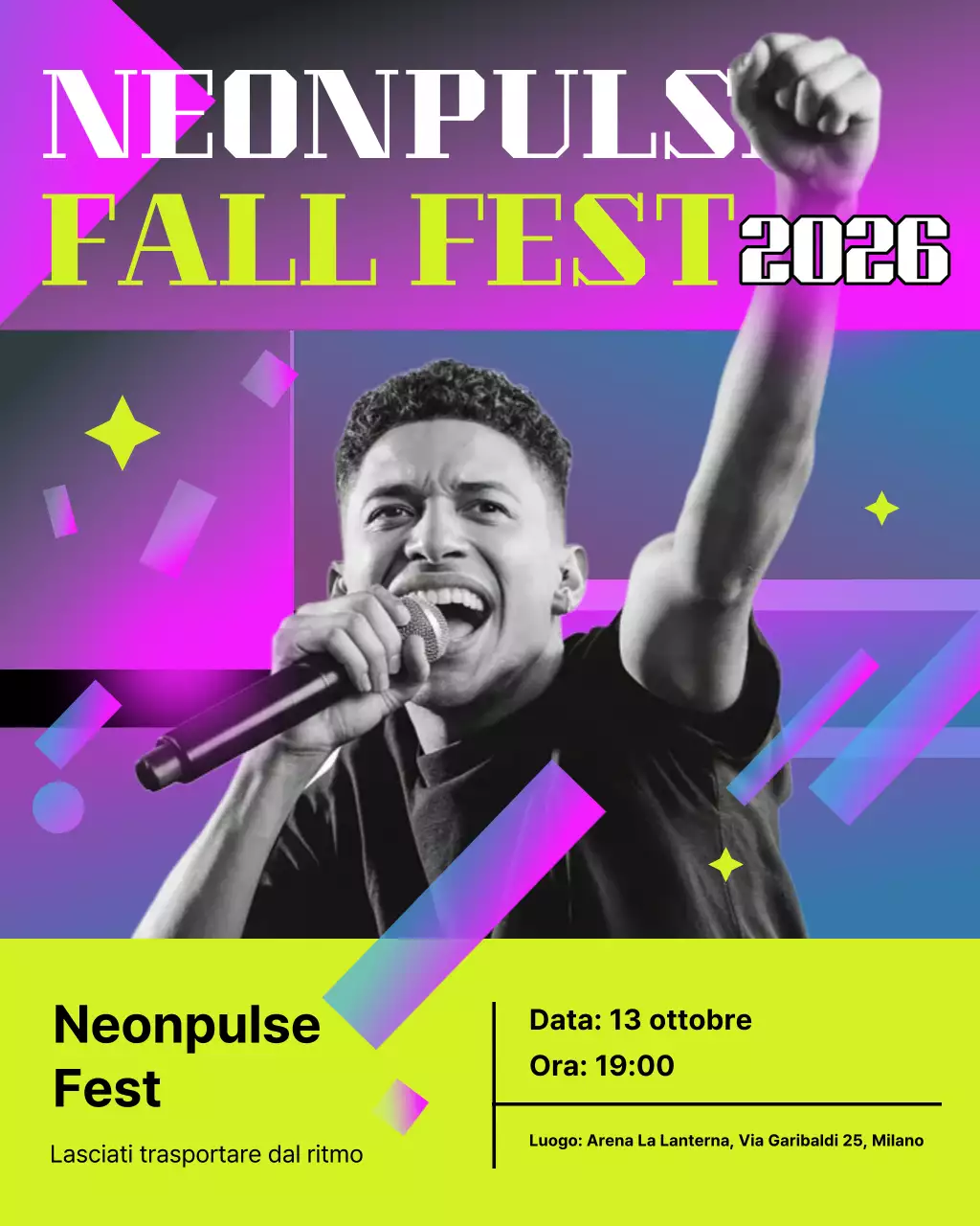 Post Instagram dell'evento musicale Neon Trendy