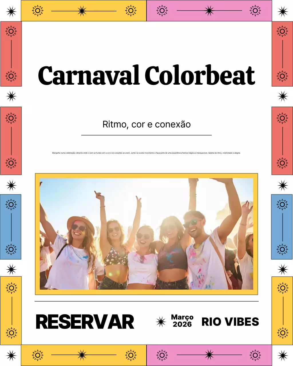 Postagem no Instagram com convite colorido para festival retrô