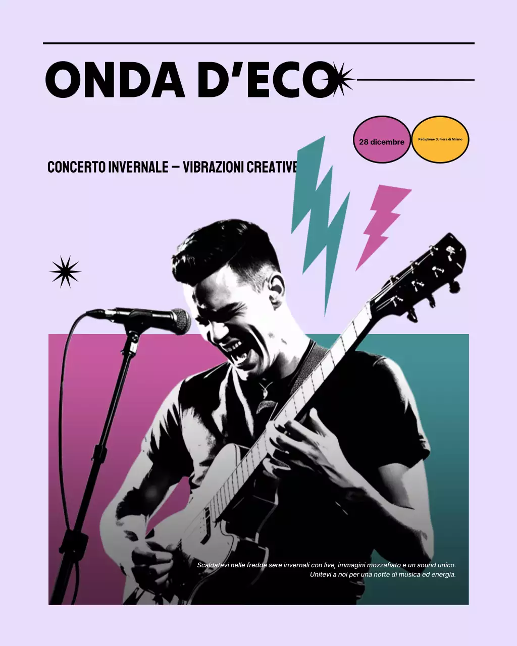 Post Instagram pubblicitario del concerto retrò viola