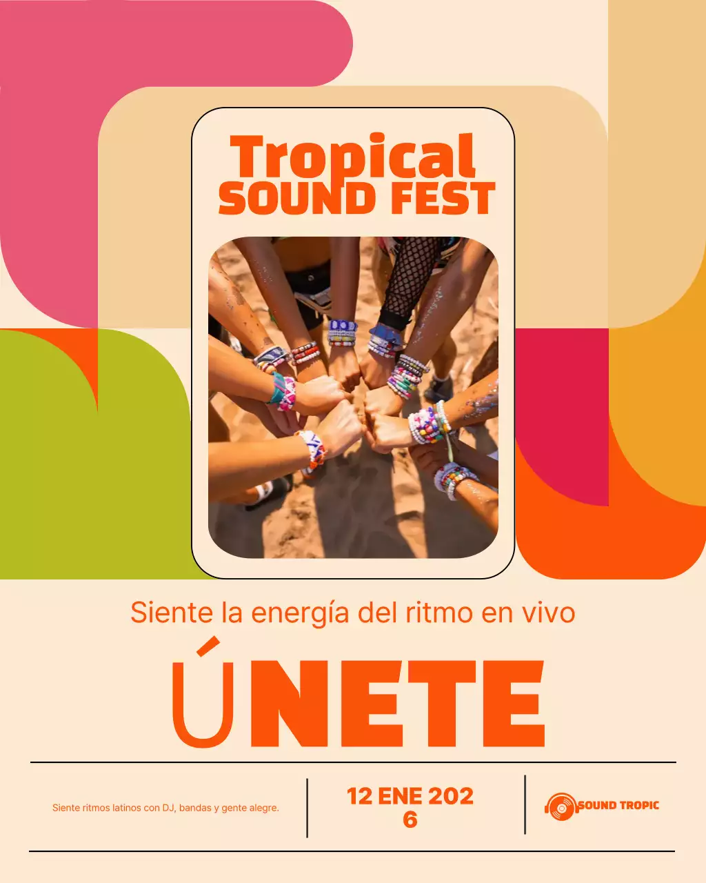 Publicación de Instagram sobre un evento musical retro en color beige