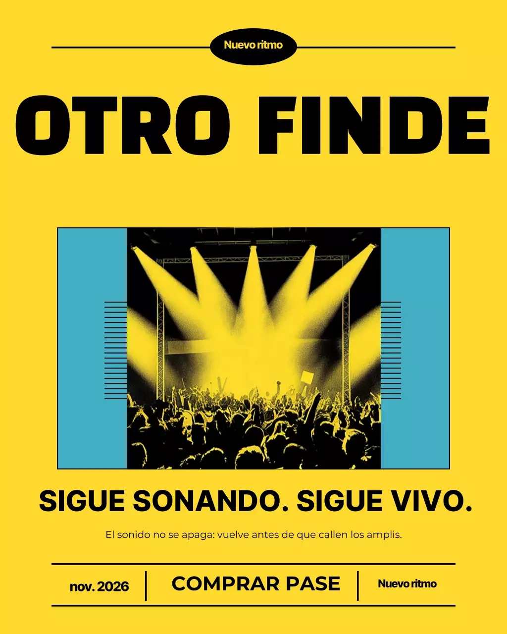 Publicación de Instagram sobre un concierto retro amarillo